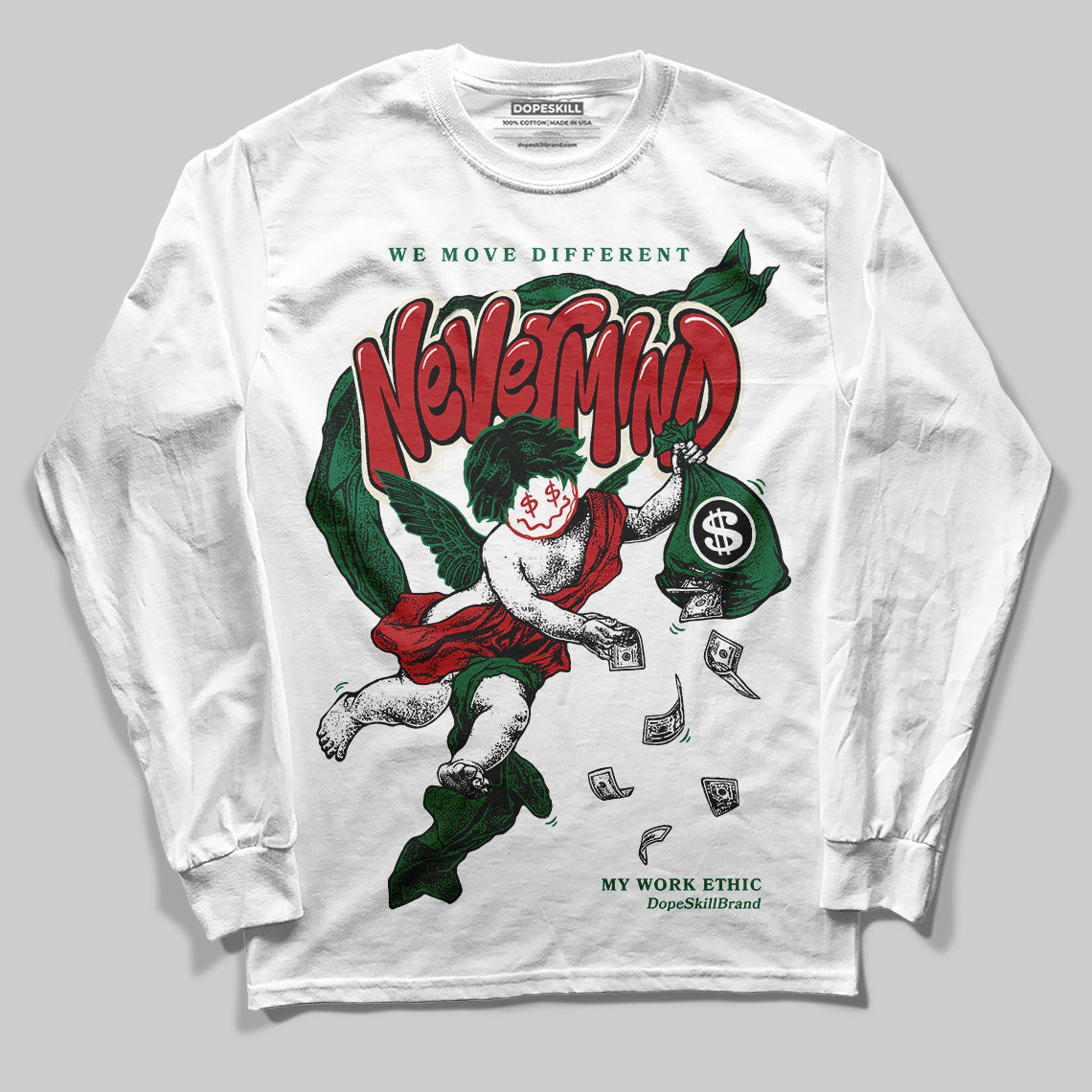 Jordan 13 GS “Pine Green” DopeSkill Long Sleeve T-Shirt Nevermind Graphic Streetwear - White 