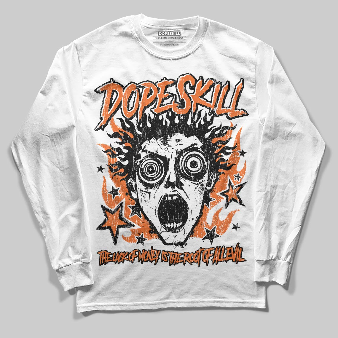 Orange, Black and White Sneakers DopeSkill Long Sleeve T-Shirt Root of Evil Graphic Streetwear - White