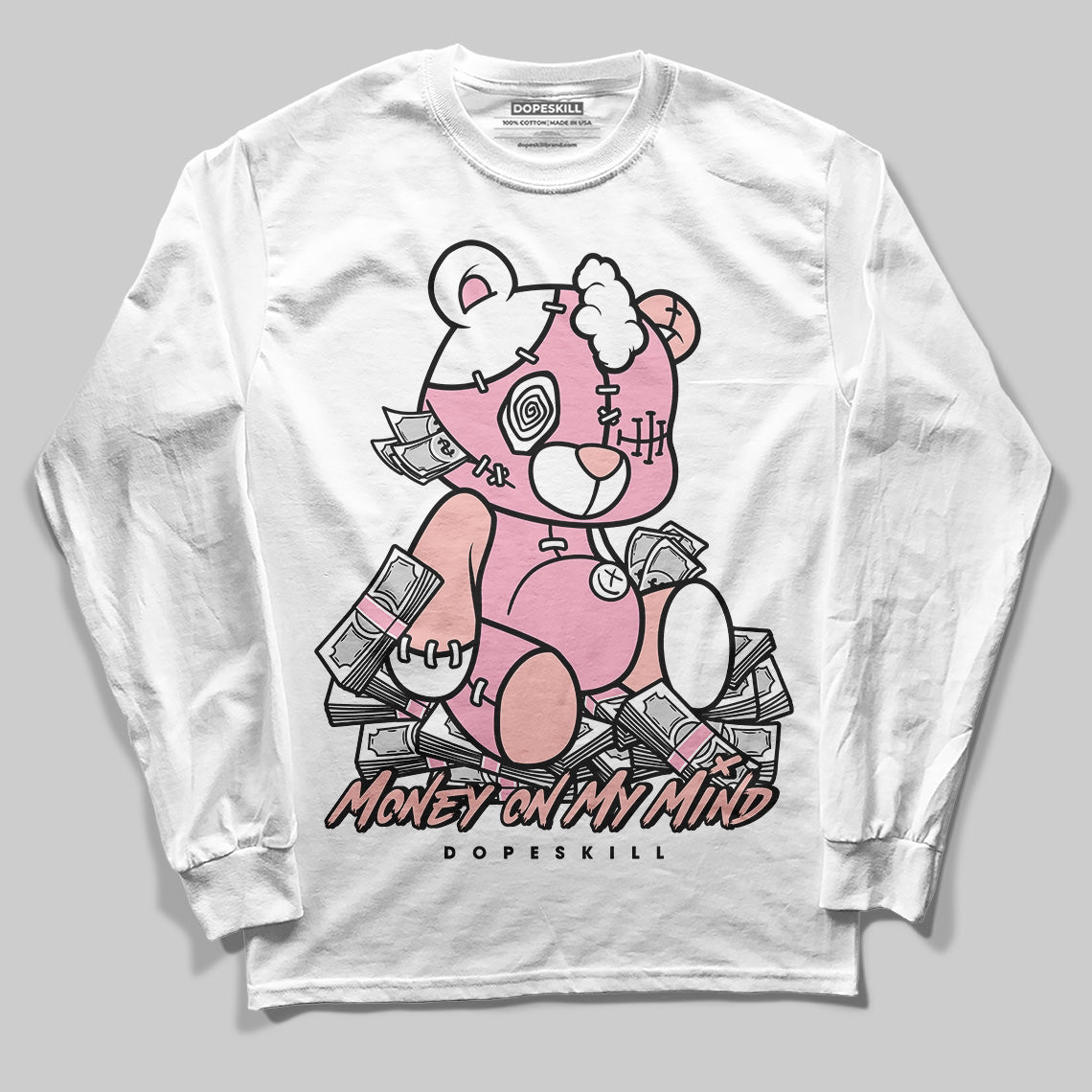 AMIRI White & Pink Stars Court Sneakers DopeSkill Long Sleeve T-Shirt MOMM Bear Graphic Streetwear - White