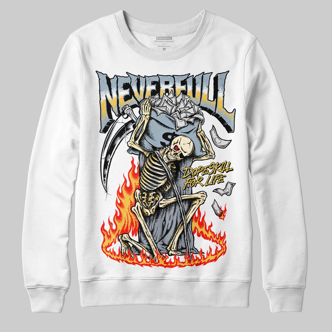 Jordan 13 “Blue Grey” DopeSkill Sweatshirt NeverFull Graphic Streetwear - White