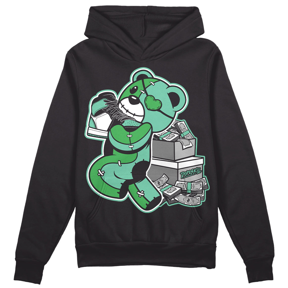 Jordan 1 High OG Green Glow DopeSkill Hoodie Sweatshirt Bear Steals Sneaker Streetwear - Black