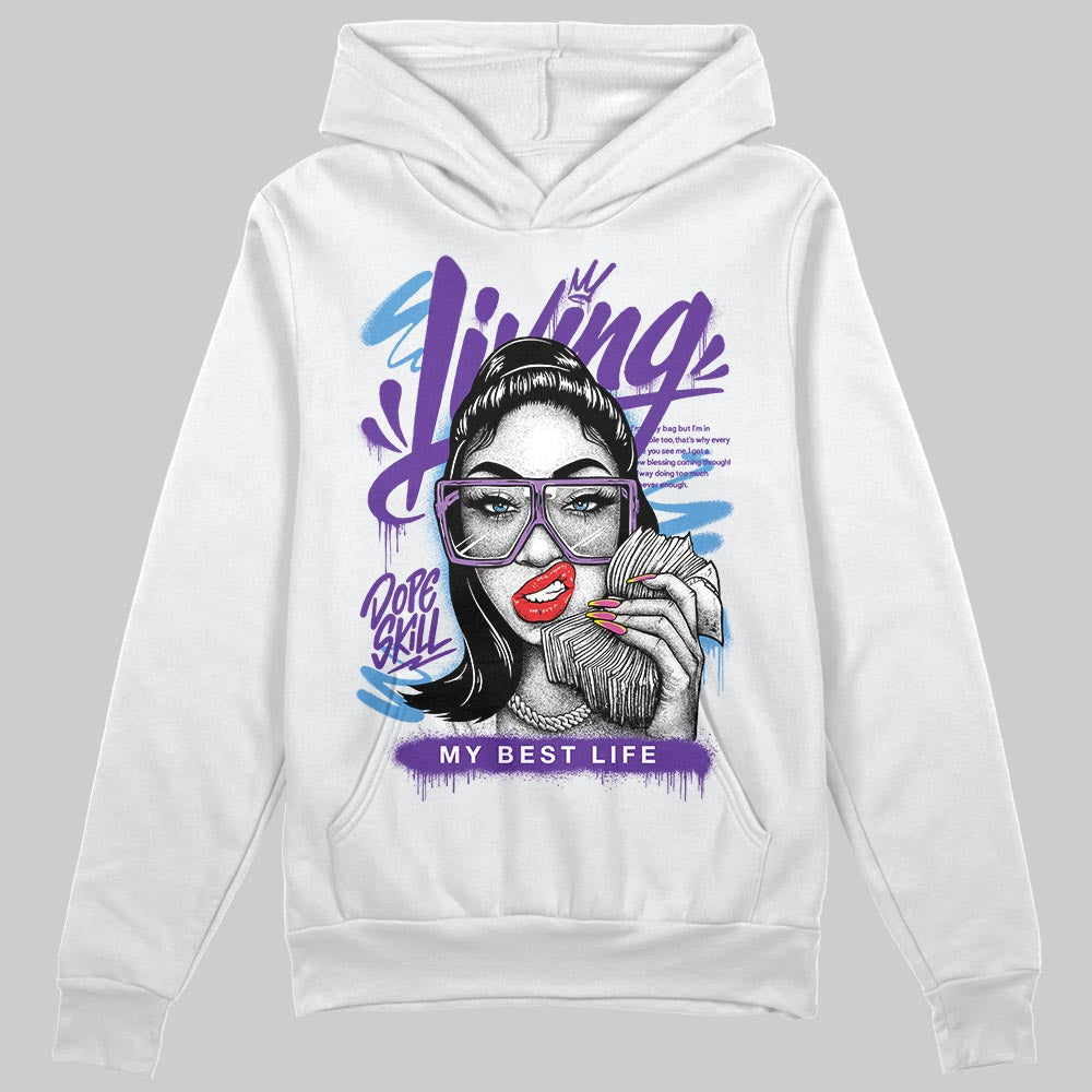 PURPLE Sneakers DopeSkill Hoodie Sweatshirt Living My Best Life Graphic Streetwear - White 
