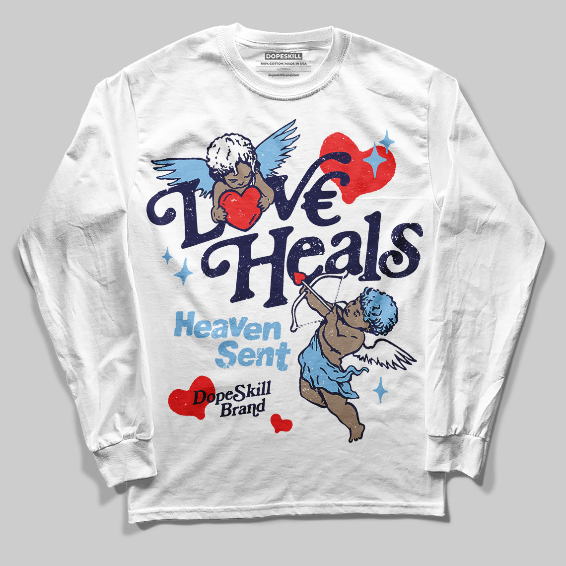 University Blue Sneakers DopeSkill Long Sleeve T-Shirt New Love Heals Graphic Streetwear - White