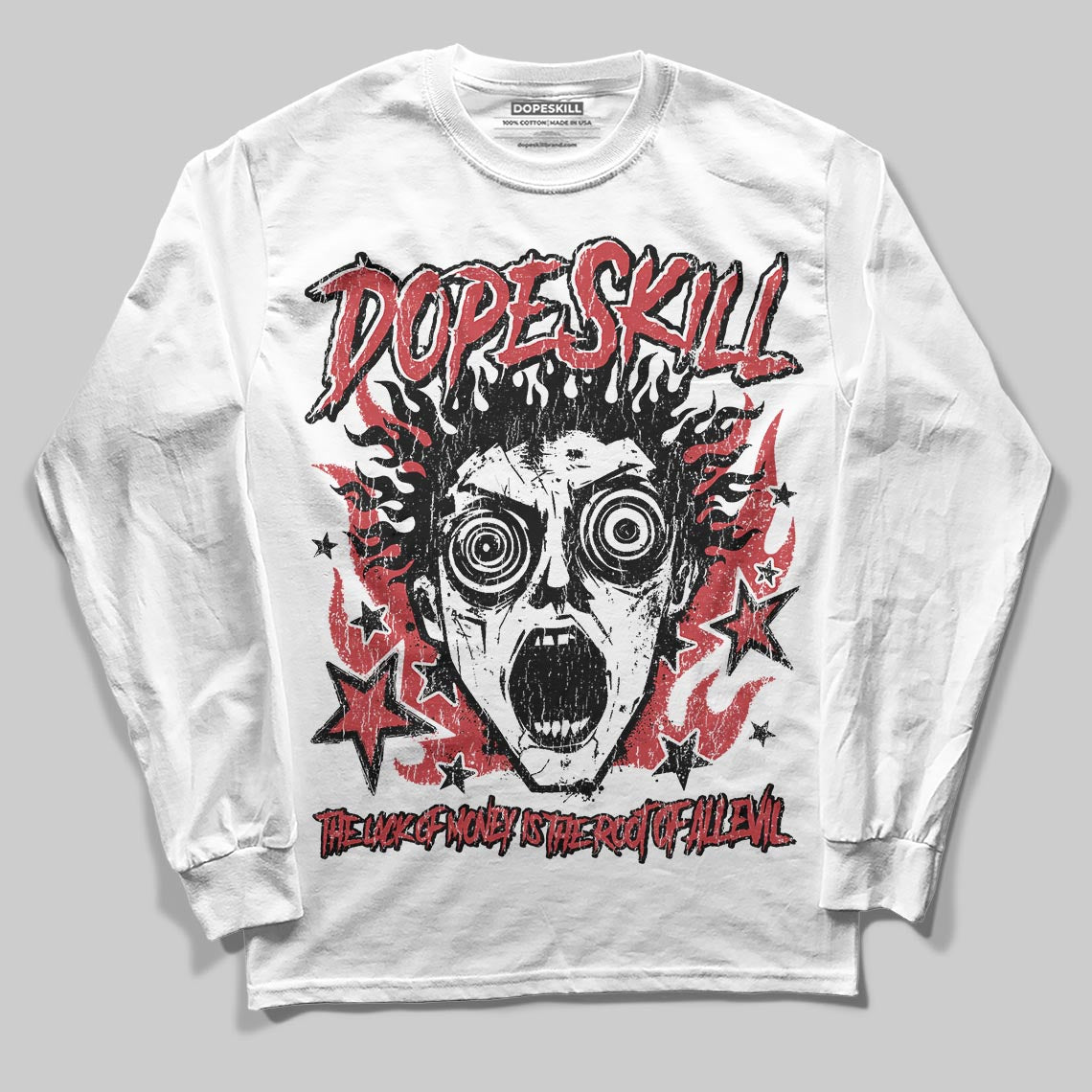 Red Sneakers DopeSkill Long Sleeve T-Shirt Root of Evil Graphic Streetwear - White