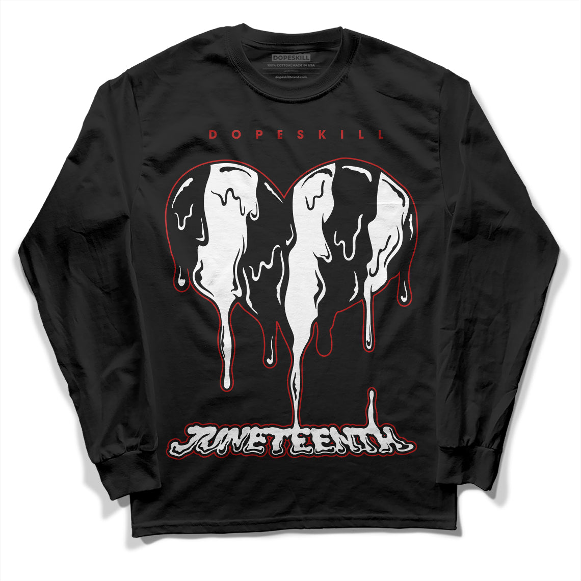 Jordan 14 "Black/White" DopeSkill Long Sleeve T-Shirt Juneteenth Heart Graphic Streetwear - Black