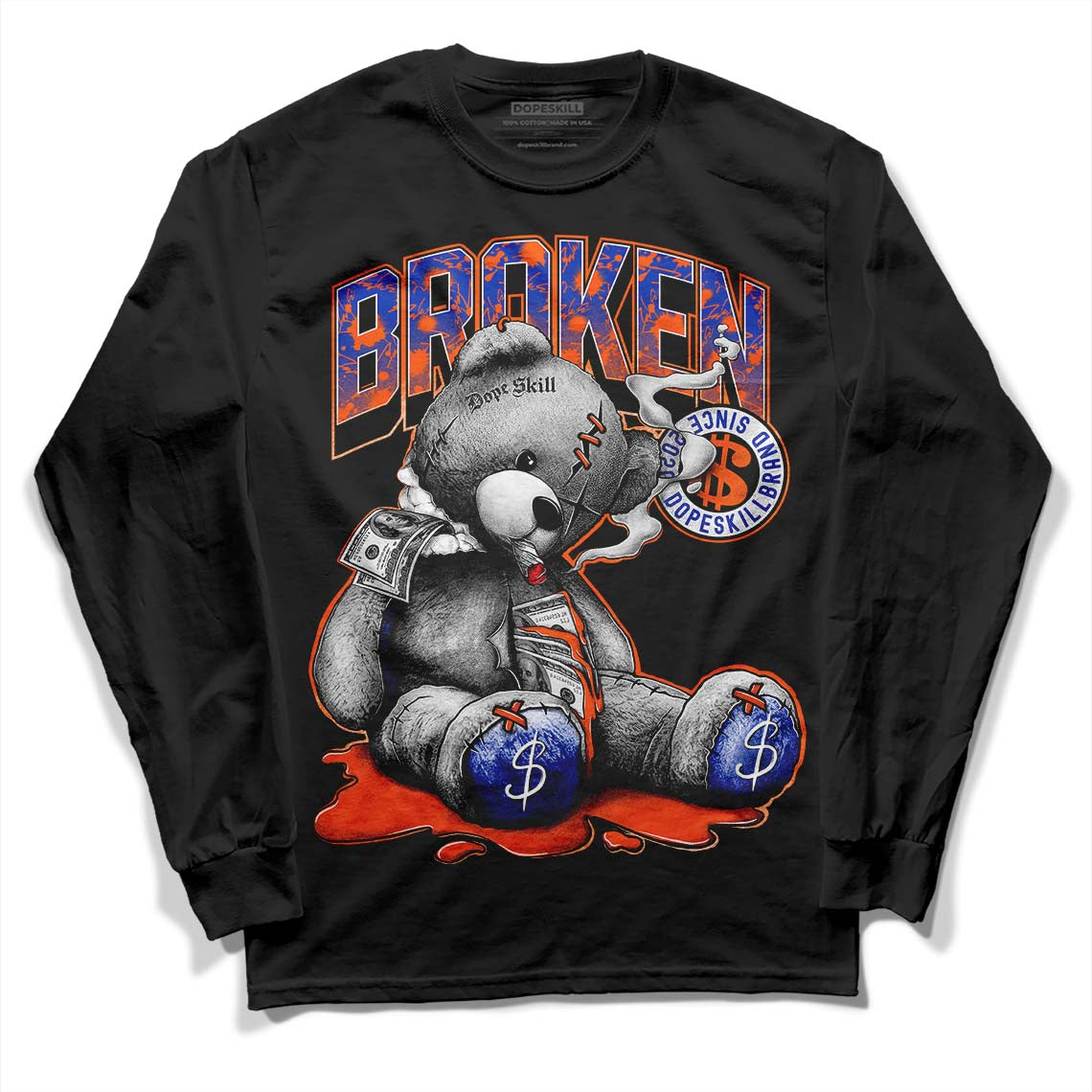 Dunk Low Futura Orange Blaze DopeSkill Long Sleeve T-Shirt Sick Bear Graphic Streetwear - Black