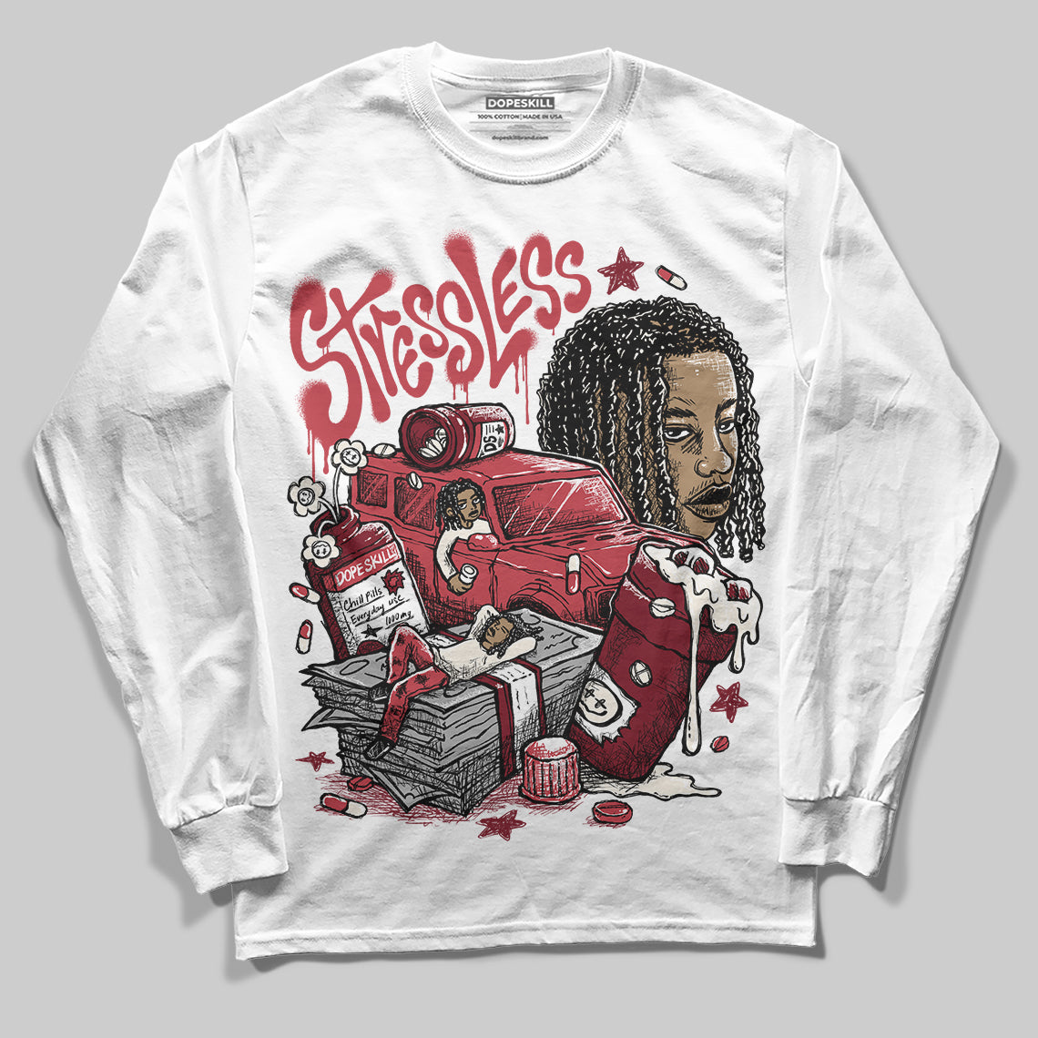 Jordan 4 “Sierra Red" DopeSkill Long Sleeve T-Shirt Stressless Graphic Streetwear - White