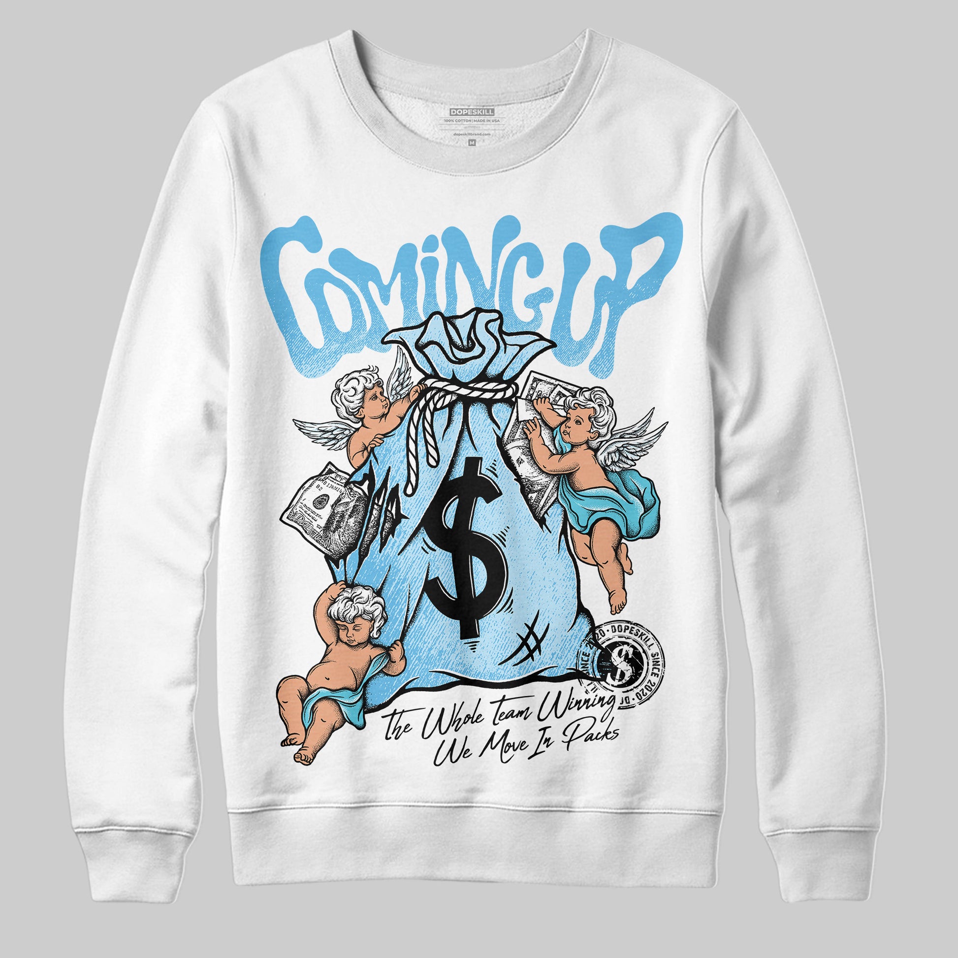 Jordan 11 Retro Legend Blue DopeSkill Sweatshirt Money Bag Coming Up Graphic Streetwear - White