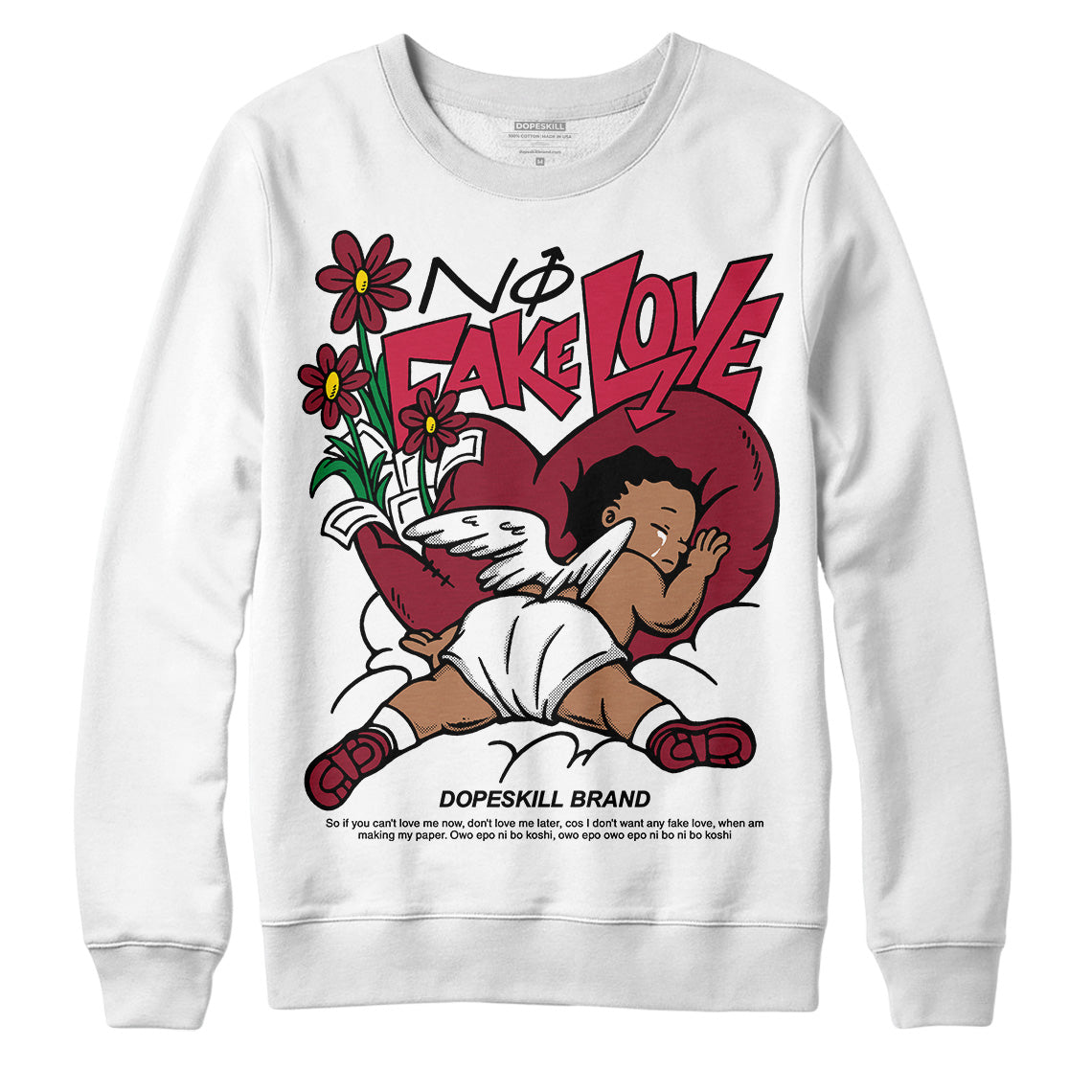 Jordan 1 Retro High '85 OG Metallic Burgundy DopeSkill Sweatshirt No Fake Love Graphic Streetwear - WHite