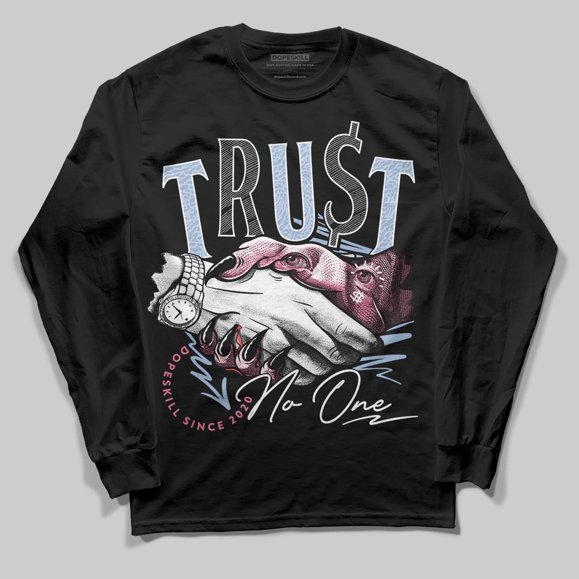 Jordan 3 GS “Cobalt Bliss” DopeSkill Long Sleeve T-Shirt Trust No One Graphic Streetwear - Black
