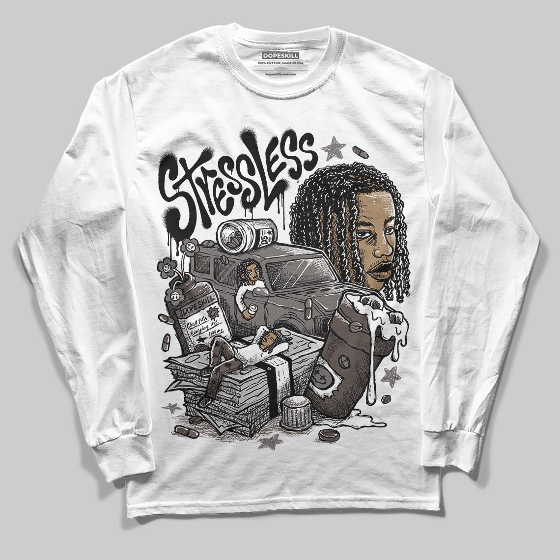 Jordan 4 Retro Cave Stone DopeSkill Long Sleeve T-Shirt Stressless Graphic Streetwear - White 