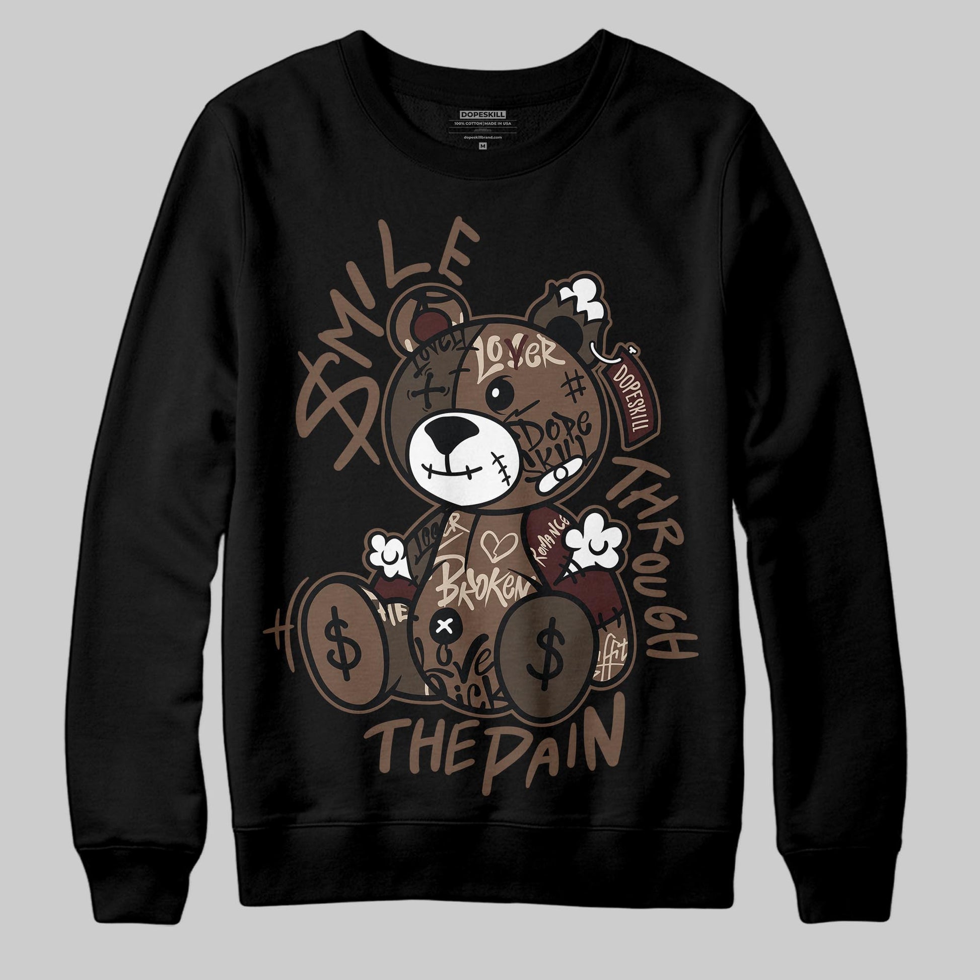 A Ma Maniére x Air Jordan 4 “Dark Mocha” DopeSkill Sweatshirt Smile Through The Pain Graphic Streetwear - Black