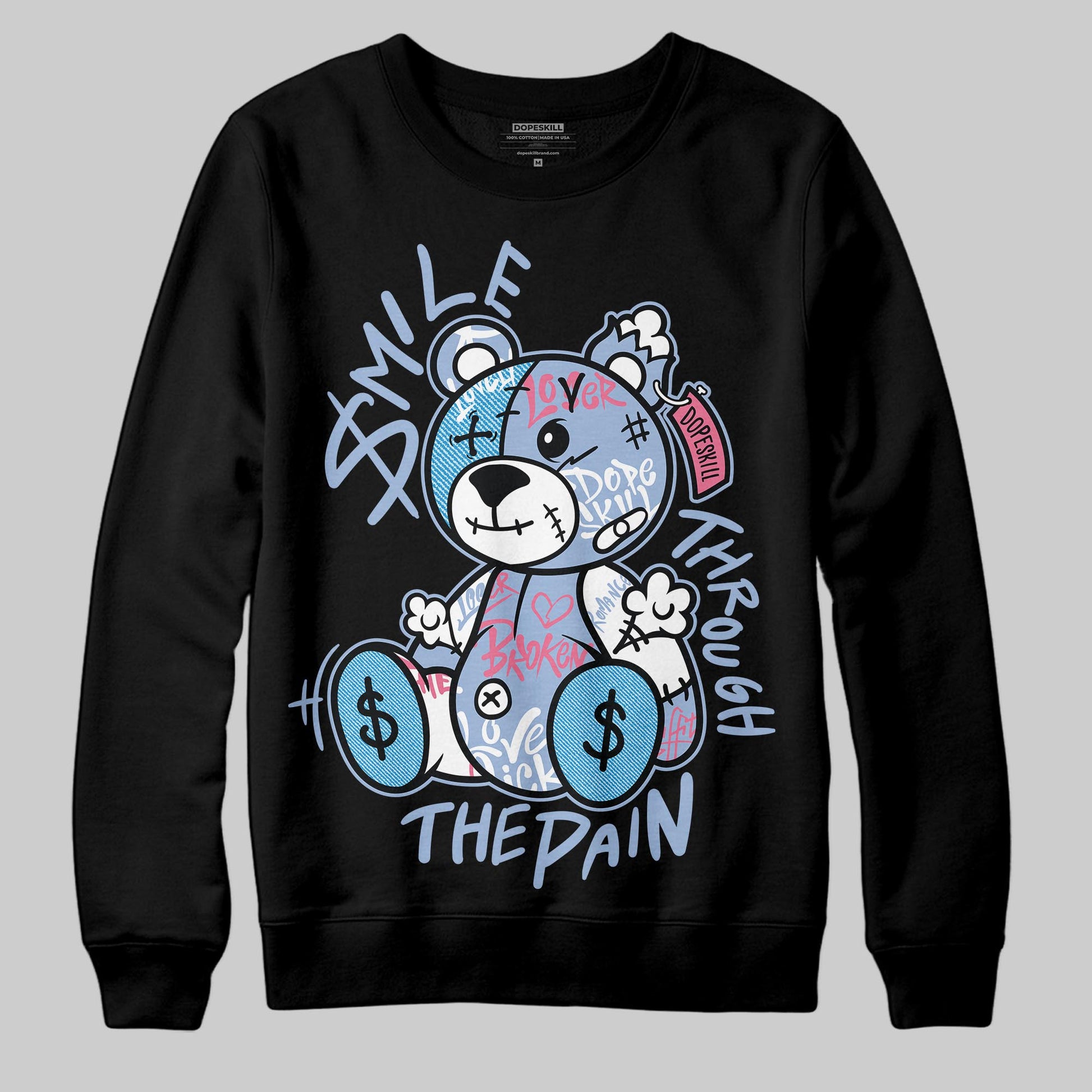 Jordan 3 GS “Cobalt Bliss” DopeSkill Sweatshirt Smile Through The Pain Graphic Streetwear - Black