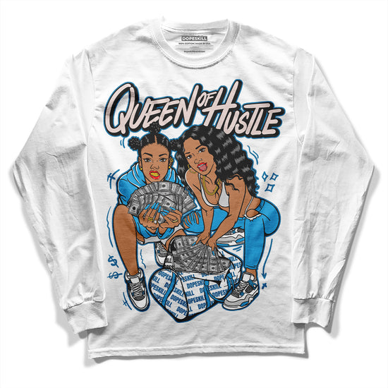 Jordan 4 Retro Military Blue DopeSkill Long Sleeve T-Shirt Queen Of Hustle Graphic Streetwear - White