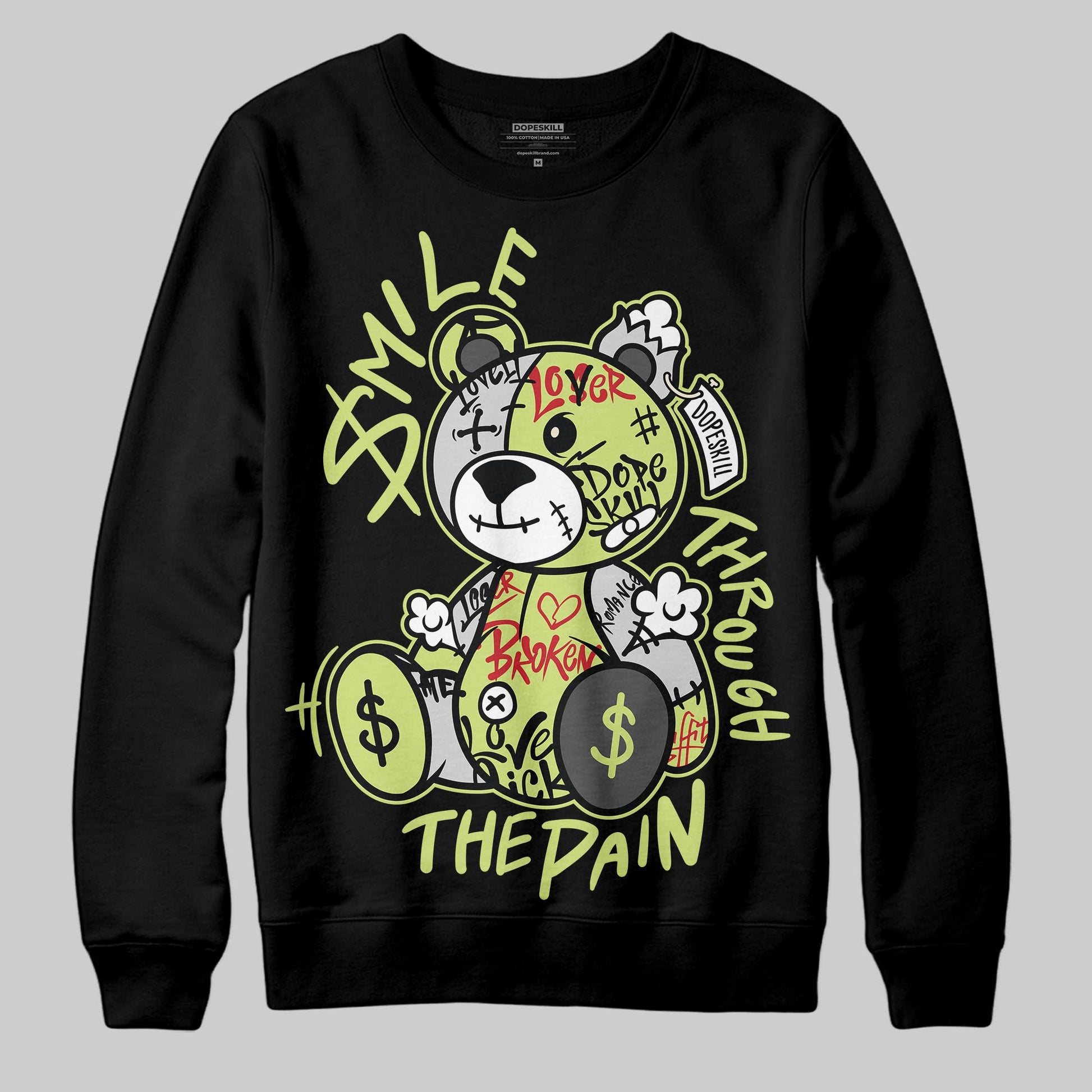 Jordan 4 GS “Light Lemon Twist” DopeSkill Sweatshirt Smile Through The Pain Graphic Streetwear - black
