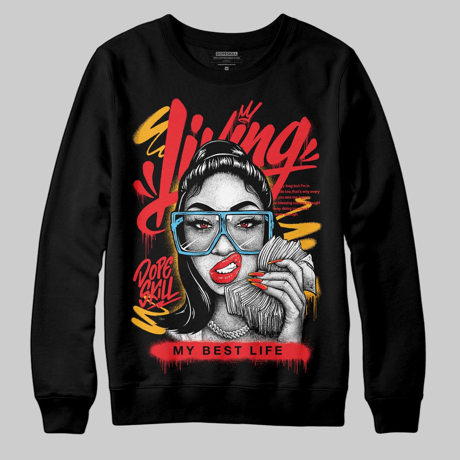 Red Sneakers DopeSkill Sweatshirt Living My Best Life Graphic Streetwear  - Black