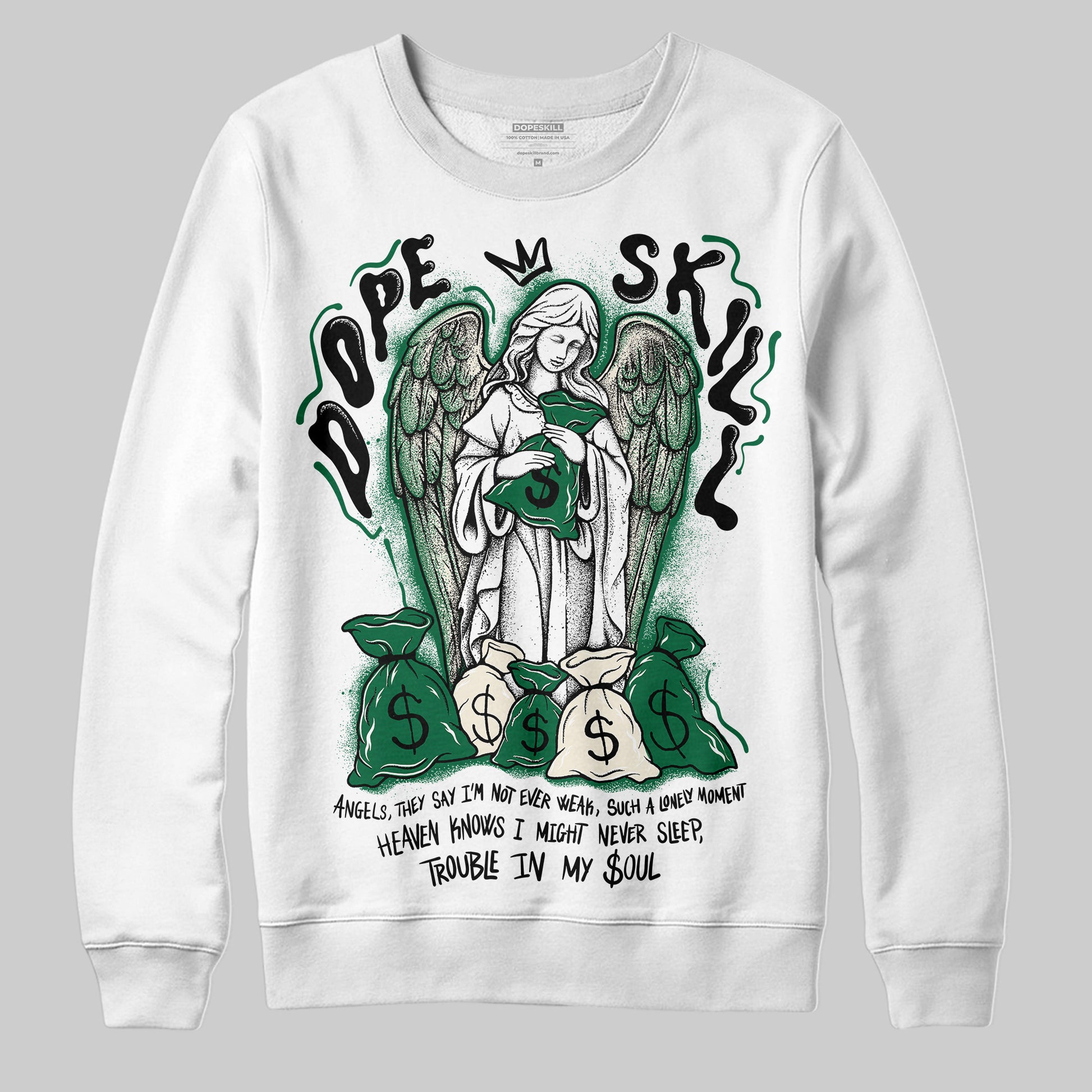 Jordan 13 GS “Pine Green” DopeSkill Sweatshirt Angels Graphic Streetwear - White