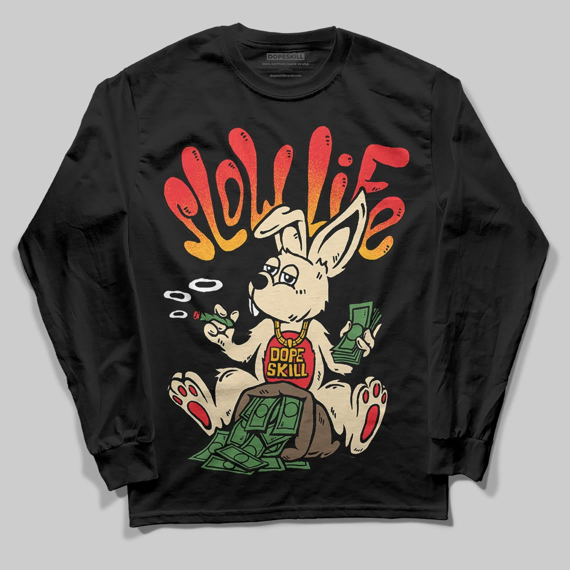 Red Sneakers DopeSkill Long Sleeve T-Shirt Slow Life Graphic Streetwear  - Black