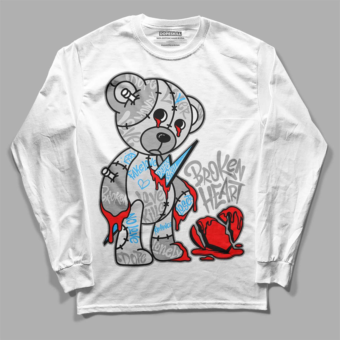 Dunk Low ‘Pure Platinum’ DopeSkill Long Sleeve T-Shirt Broken Heart Graphic Streetwear - White