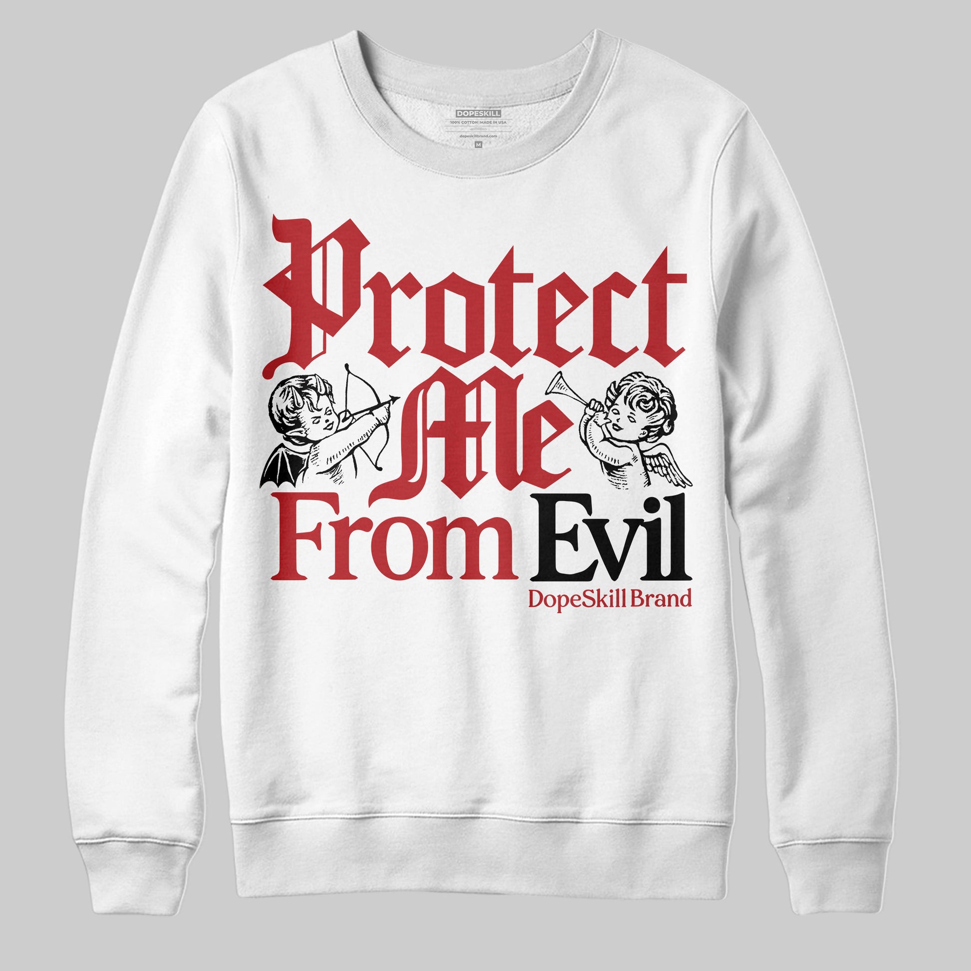 Jordan 12 Retro Flu Game (2025) DopeSkill Sweatshirt Protect Me From Evil Graphic Streetwear - White