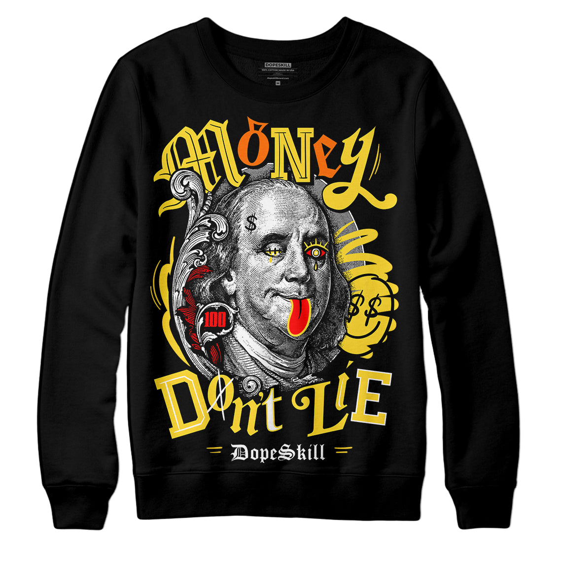 Jordan 4 Thunder DopeSkill Sweatshirt Money Don't Lie Graphic Streetwear - Black