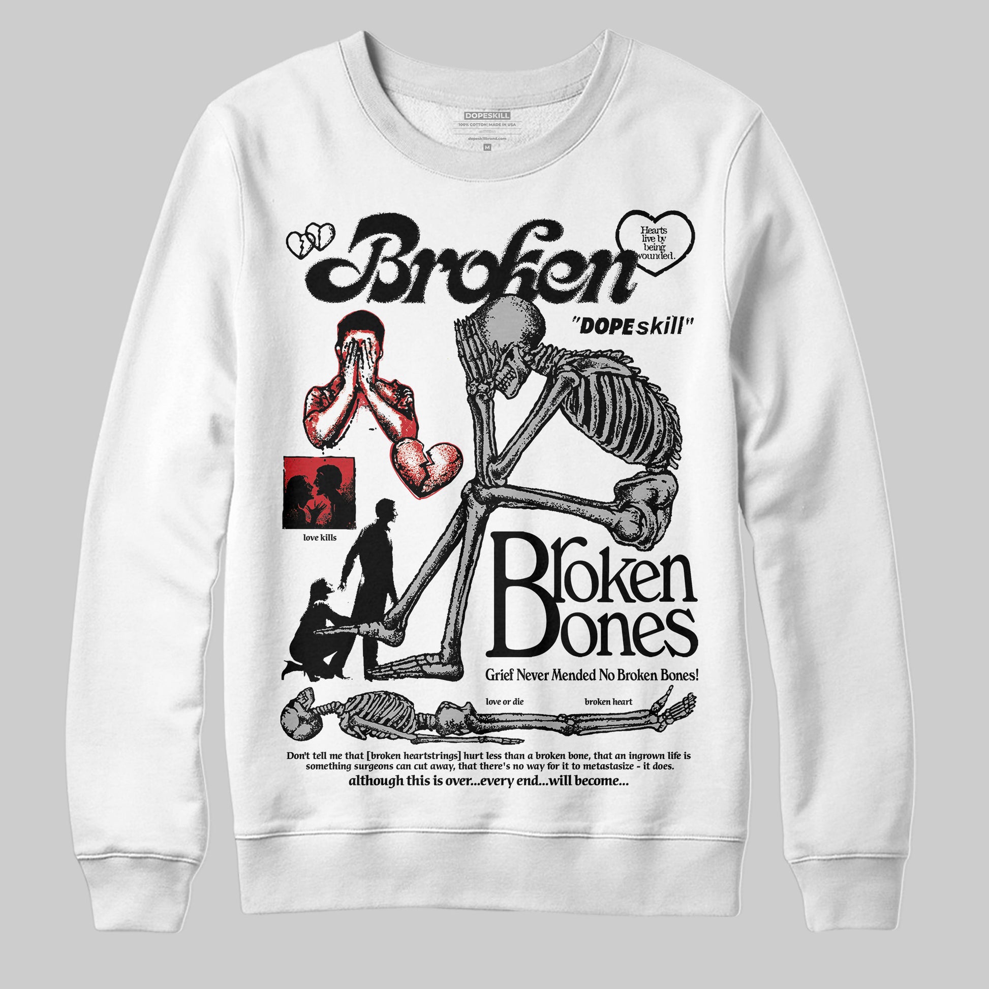 Jordan 3 OG “Black Cement” DopeSkill Sweatshirt Broken Bones Graphic Streetwear - White