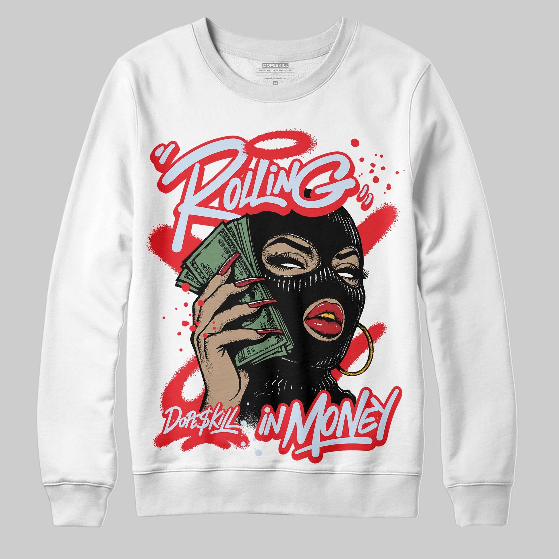 Jordan 11 Retro Cherry DopeSkill Sweatshirt Rolling in Money Graphic Streetwear - White 