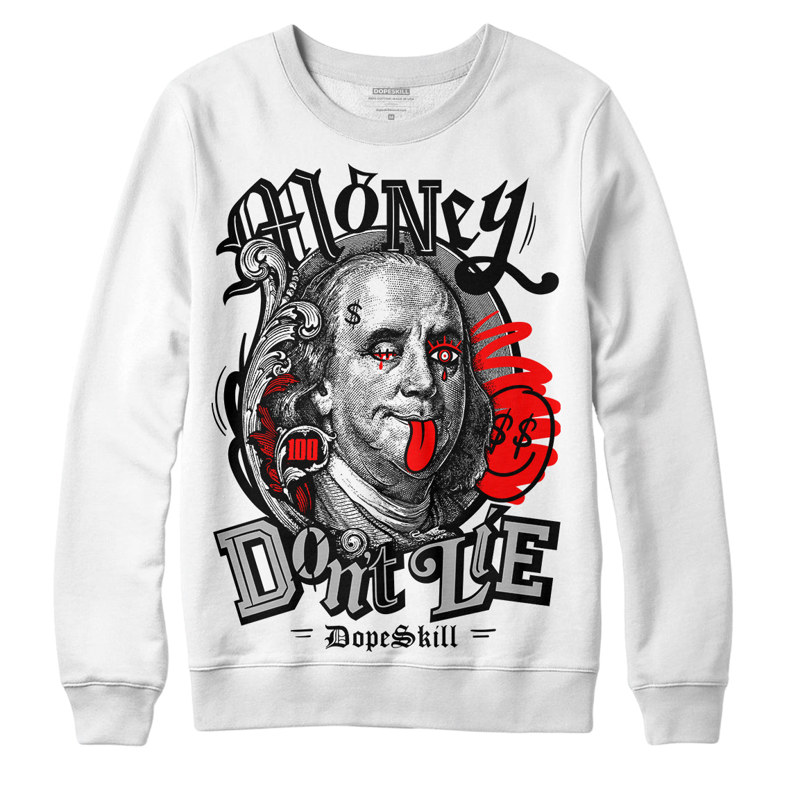 Black and White Sneakers DopeSkill Sweatshirt Money Don't Lie Graphic Streetwear - White 