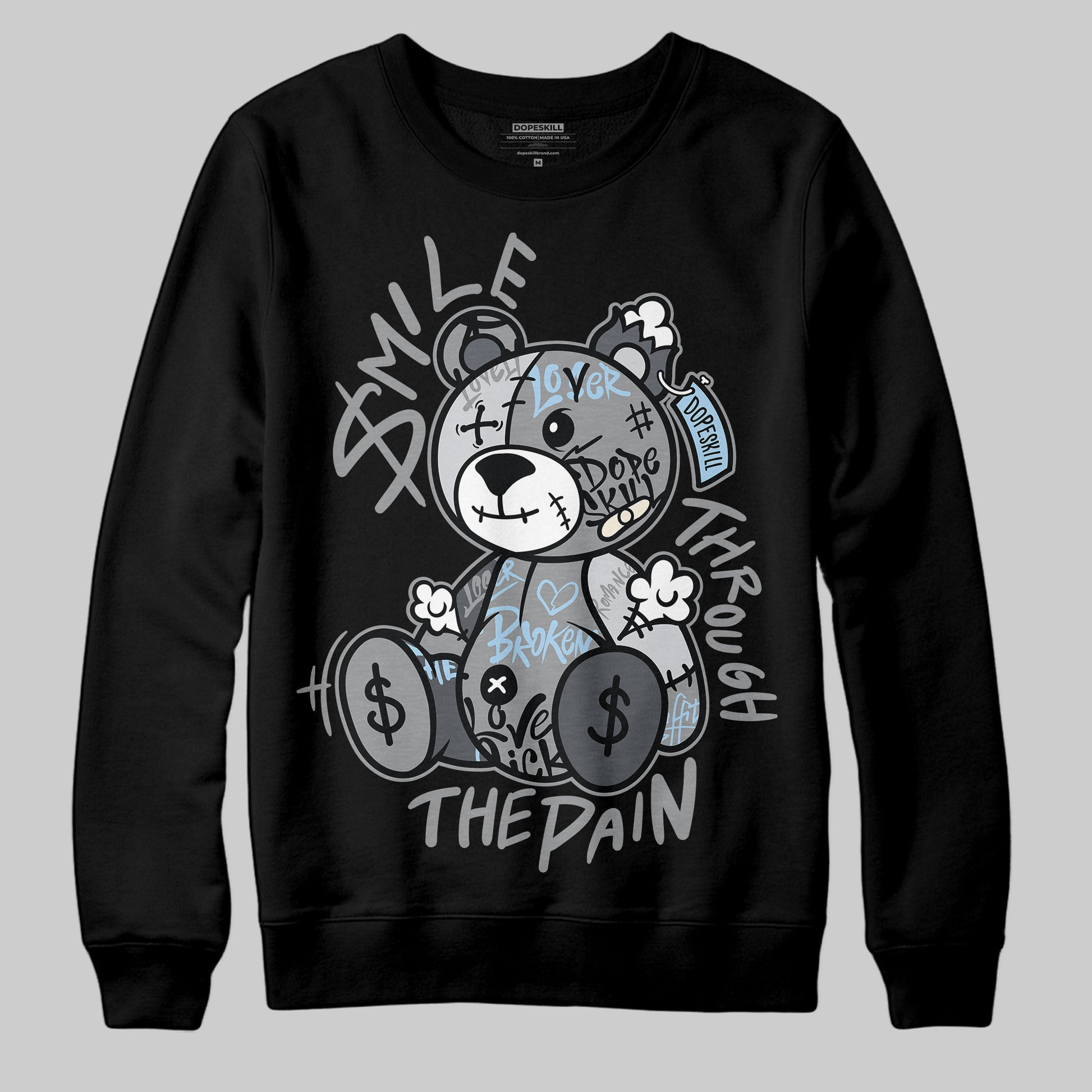 Jordan 5 Retro Wolf Grey (2026) DopeSkill Sweatshirt Smile Through The Pain Graphic Streetwear - Black