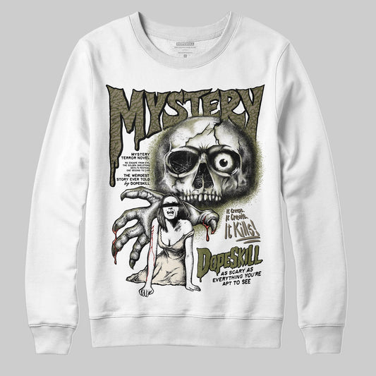 Jordan 3 “Medium Olive” aka “Family Affair” DopeSkill Sweatshirt Mystery Ghostly Grasp Graphic Streetwear - White