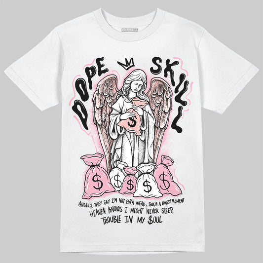 AMIRI White & Pink Stars Court Sneakers DopeSkill T-Shirt Angels Graphic Streetwear - White