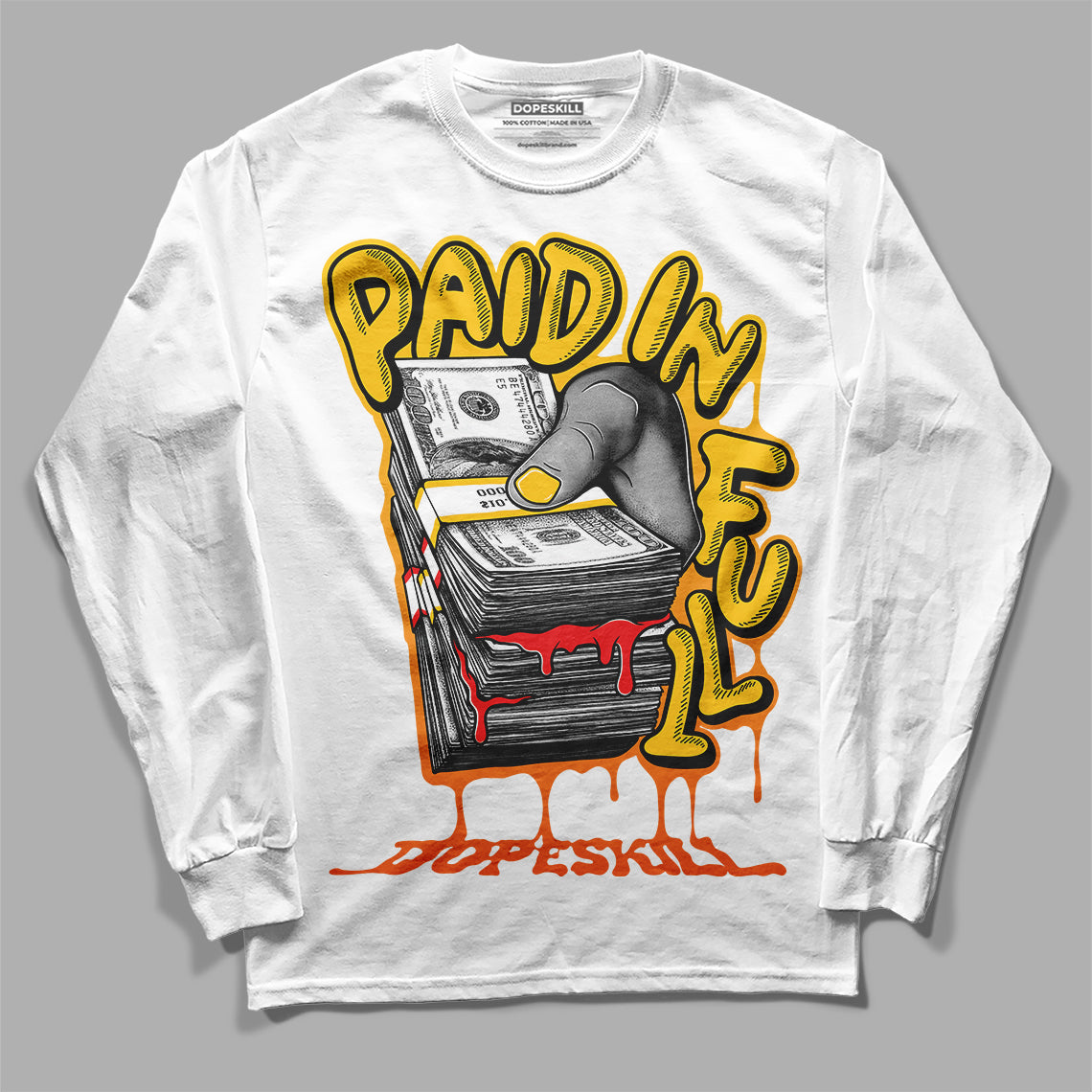 Yellow Sneakers DopeSkill Long Sleeve T-Shirt Paid In Full Graphic Streetwear - White