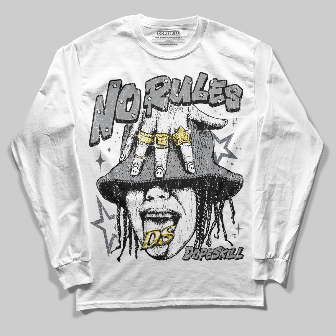 Jordan 5 Retro Wolf Grey (2026) DopeSkill Long Sleeve T-Shirt No Rules Graphic Streetwear - White