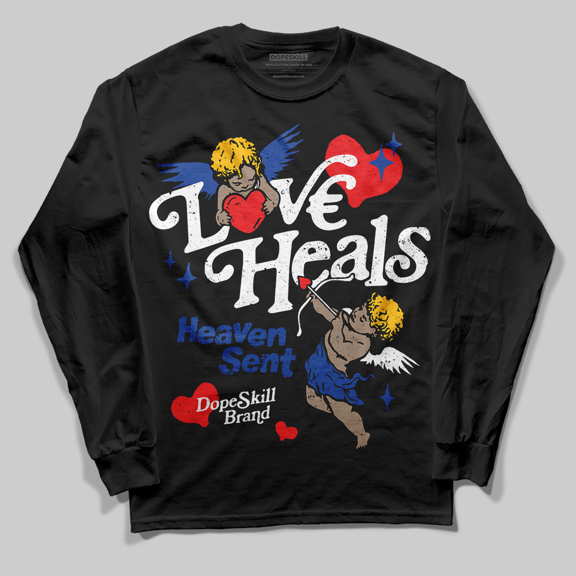 Royal Blue Sneakers DopeSkill Long Sleeve T-Shirt New Love Heals Graphic Streetwear - Black