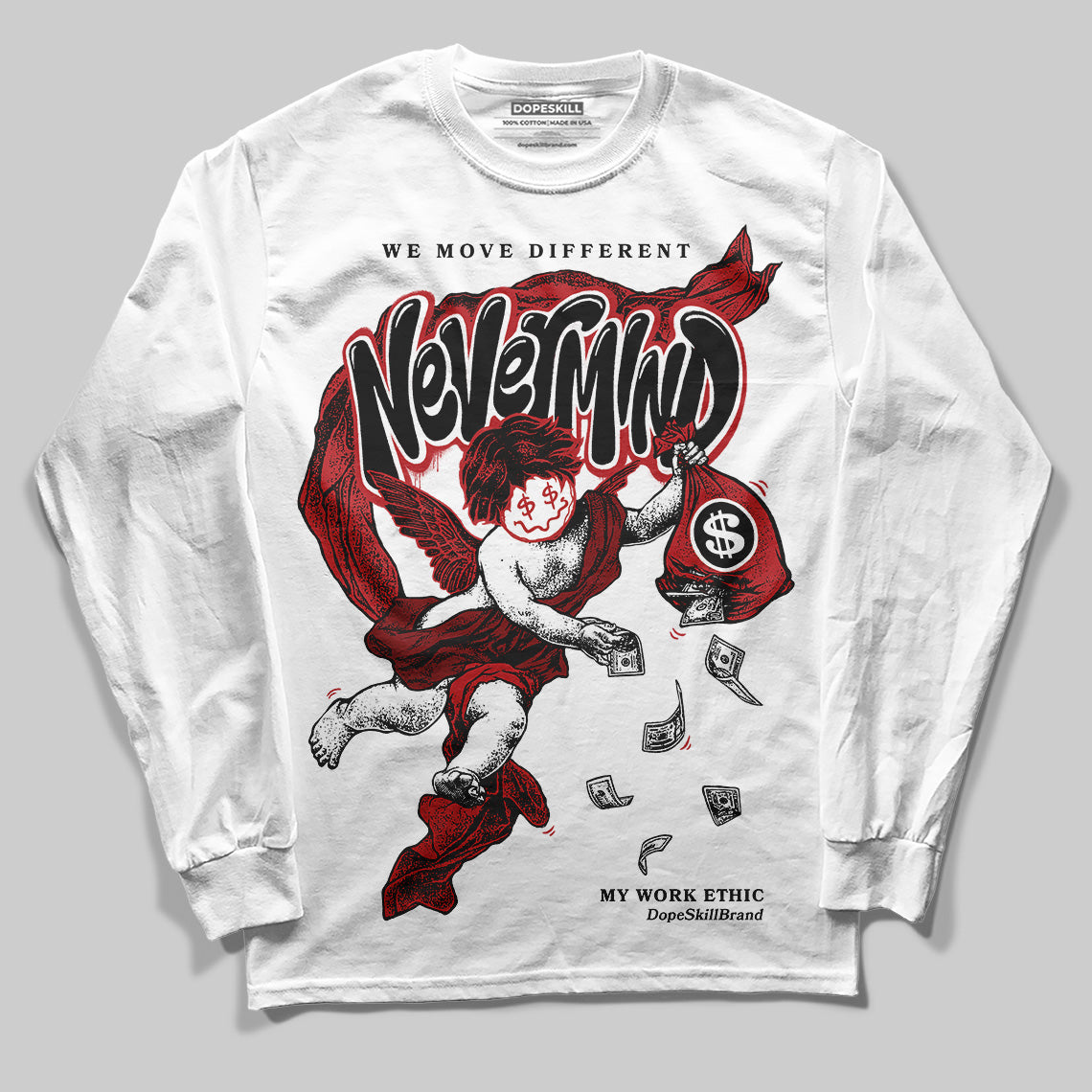 Jordan 12 Retro Flu Game (2025) DopeSkill Long Sleeve T-Shirt Nevermind Graphic Streetwear - White