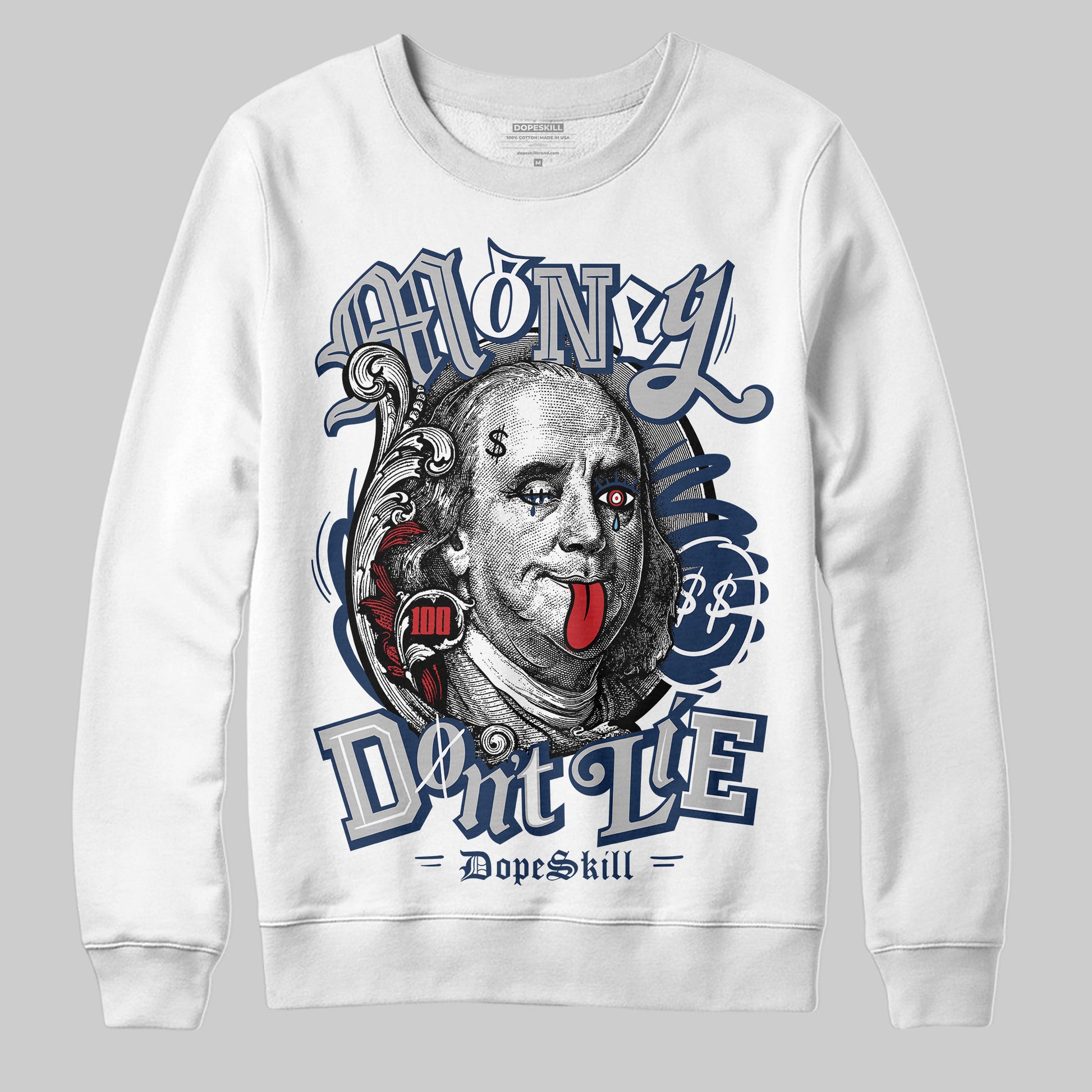 Jordan 4 SB “Summit White/Navy” DopeSkill Sweatshirt Money Don't Lie Graphic Streetwear - WHite 