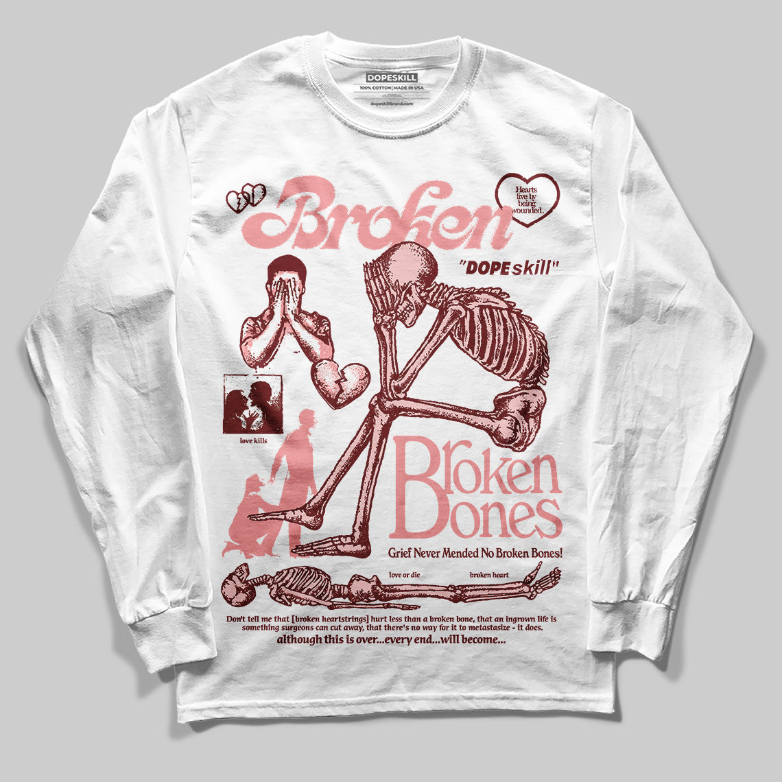 Jordan 3 Retro Valentine's Day Treat Yourself (2025) DopeSkill Long Sleeve T-Shirt Broken Bones Graphic Streetwear - White