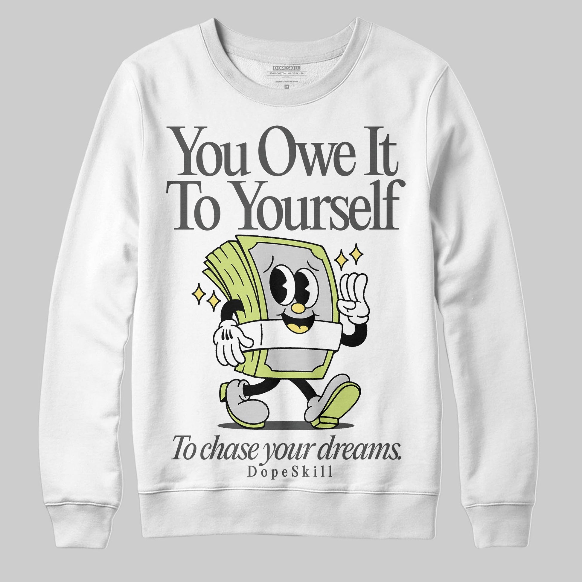 Jordan 4 GS “Light Lemon Twist” DopeSkill Sweatshirt Owe It To Yourself Graphic Streetwear - White
