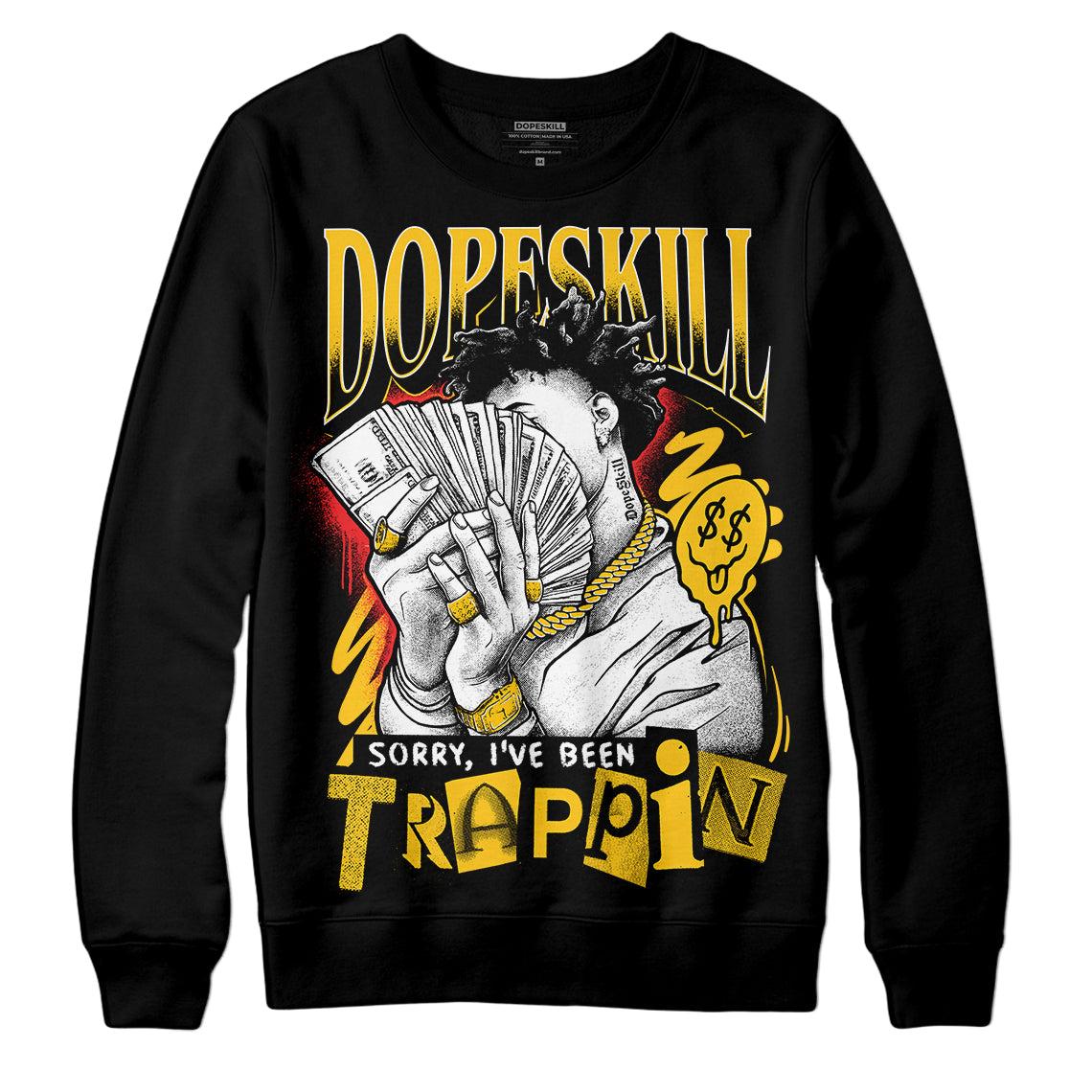 Yellow Sneakers DopeSkill Sweatshirt Sorry I've Been Trappin Graphic Streetwear - Black