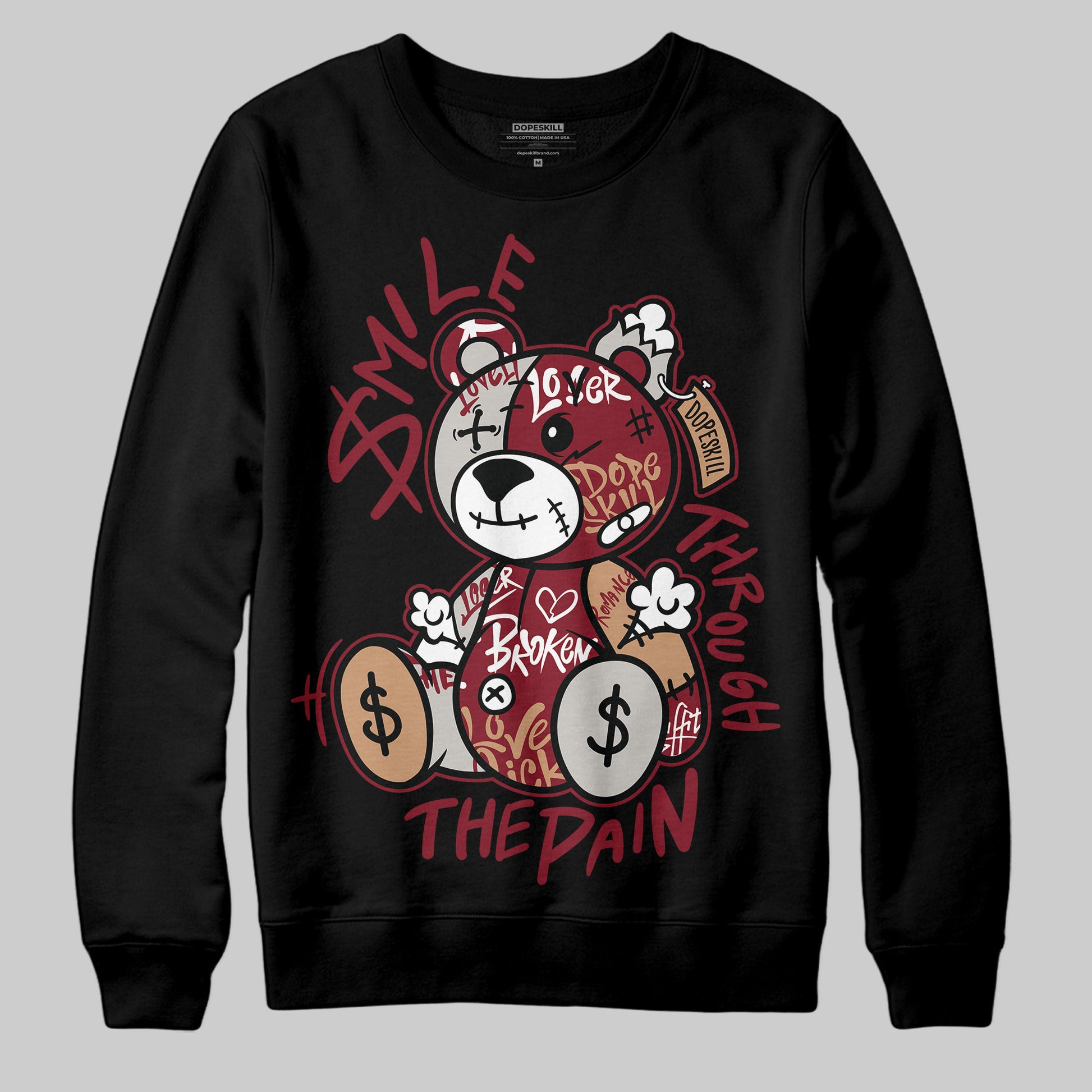 Adidas SAMBA OG ‘Collegiate Burgundy’ DopeSkill Sweatshirt Smile Through The Pain Graphic Streetwear - Black