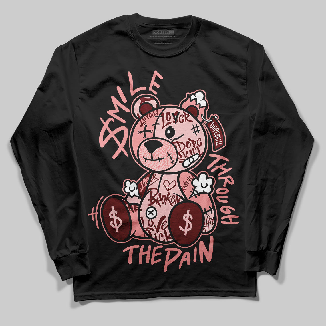 Jordan 3 Retro Valentine's Day Treat Yourself (2025) DopeSkill Long Sleeve T-Shirt Smile Through The Pain Graphic Streetwear - Black