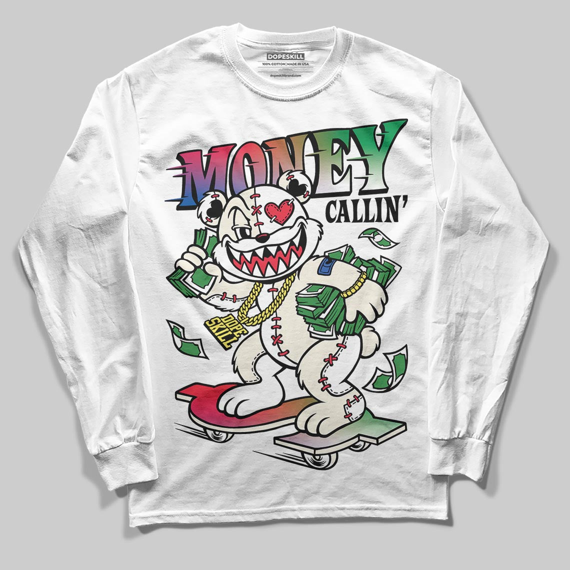 Jordan 11 Retro 285 Atlanta DopeSkill Long Sleeve T-Shirt Money Callin' Graphic Streetwear - White