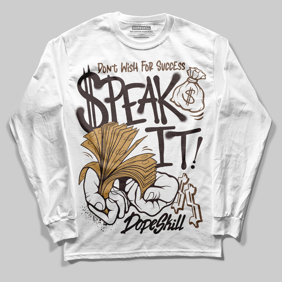 Jordan 5 “Earth/Metallic Gold” DopeSkill Long Sleeve T-Shirt Speak It Graphic Streetwear - White