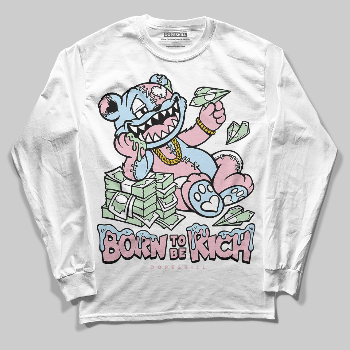 Jordan 4 Retro Valentine's Day (2026) (GS) DopeSkill Long Sleeve T-Shirt Born To Be Rich Graphic Streetwear - White