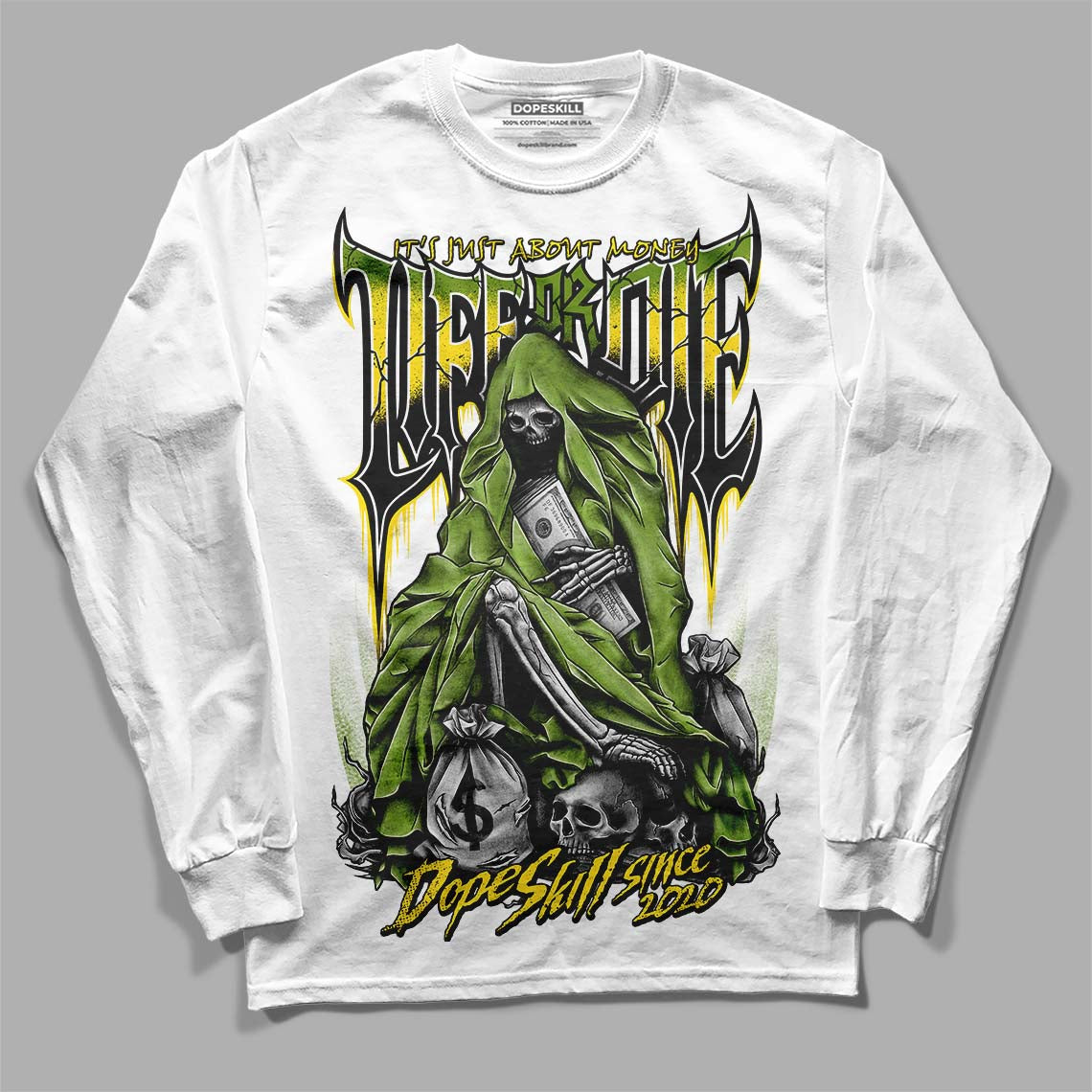 Dunk Low 'Chlorophyll' DopeSkill Long Sleeve T-Shirt Life or Die Graphic Streetwear - White