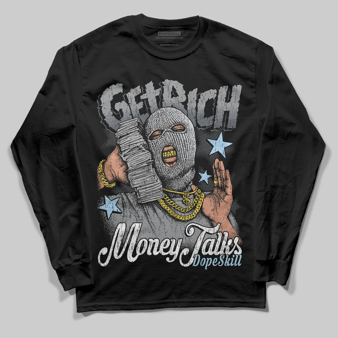 Jordan 5 Retro Wolf Grey (2026) DopeSkill Long Sleeve T-Shirt Get Rich Graphic Streetwear - Black