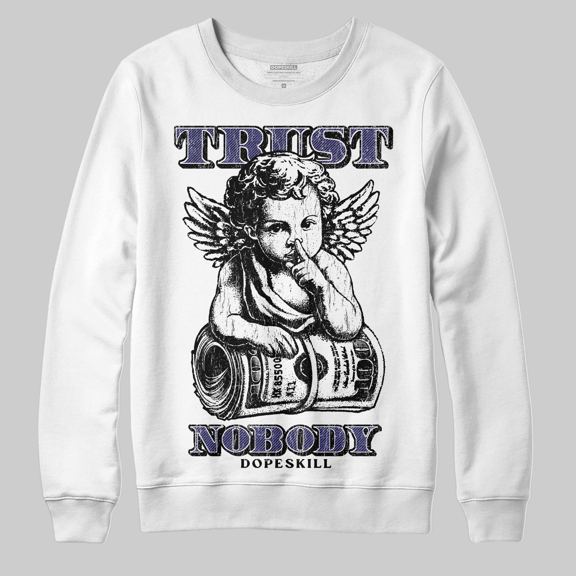 Jordan 4 Retro Lakers DopeSkill Sweatshirt Trust Nobody Graphic Streetwear - White