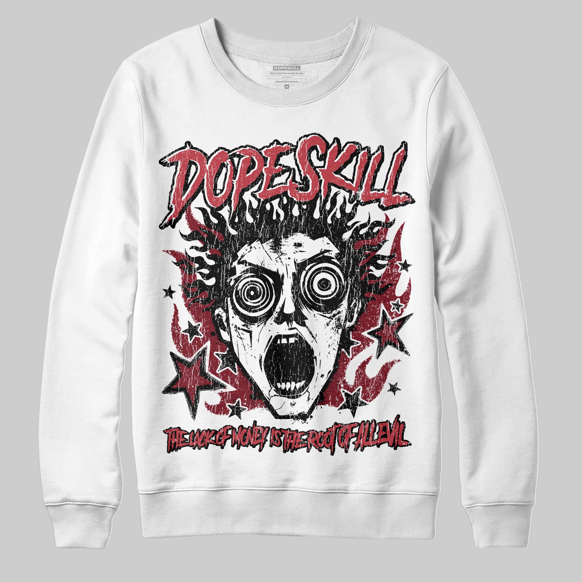 Jordan 4 “Sierra Red" DopeSkill Sweatshirt Root of Evil Graphic Streetwear - White
