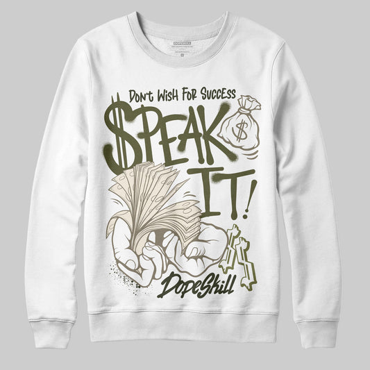 Jordan 3 “Medium Olive” aka “Family Affair” DopeSkill Sweatshirt Speak It Graphic Streetwear - White 