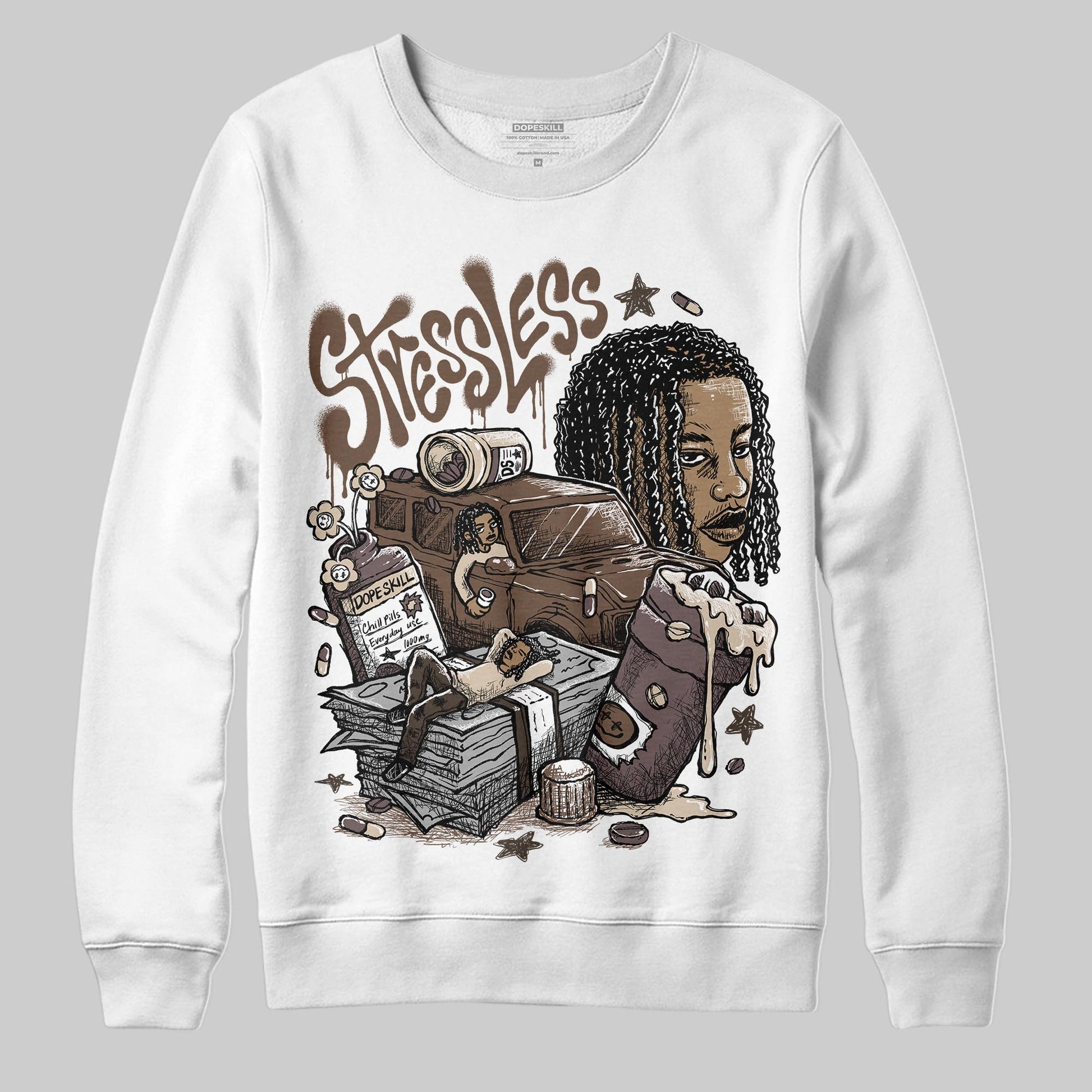 A Ma Maniére x Air Jordan 4 “Dark Mocha” DopeSkill Sweatshirt Stressless Graphic Streetwear - White